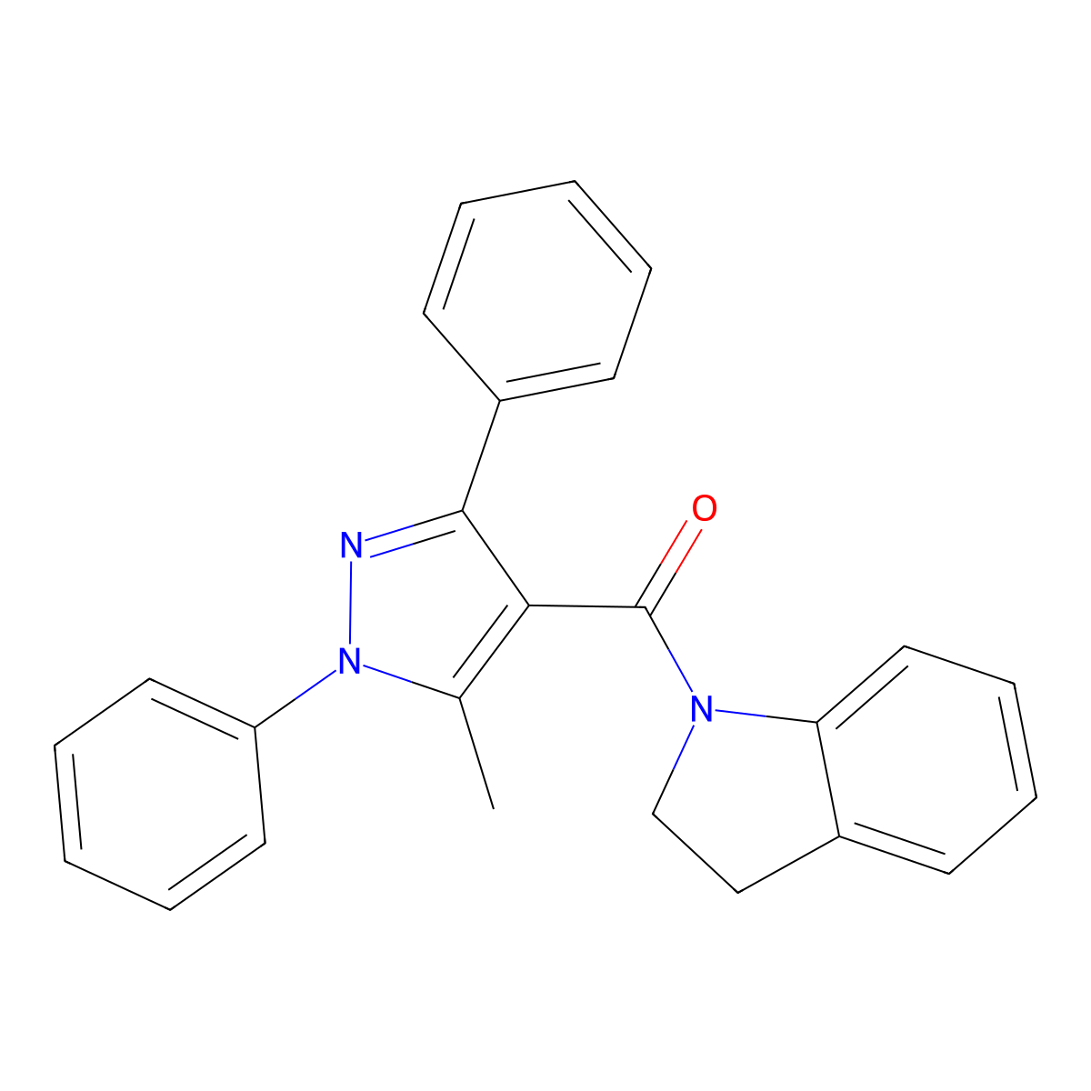 2,3-Dihydroindol-1-yl-(5-methyl-1,3-diphenylpyrazol-4-yl)methanone molecular structure, CAS 357613-74-2
