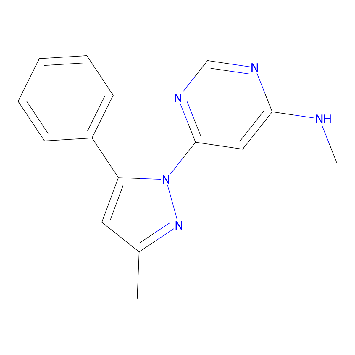 N-methyl-6-(3-methyl-5-phenylpyrazol-1-yl)pyrimidin-4-amine molecular structure, CAS 357614-40-5