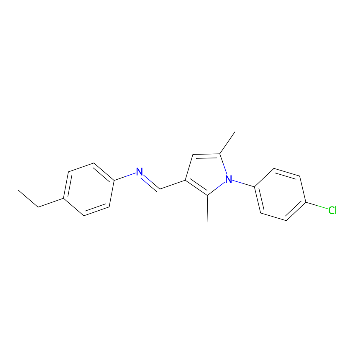 N-{(E)-[1-(4-chlorophenyl)-2,5-dimethyl-1H-pyrrol-3-yl]methylidene}-4-ethylaniline molecular structure, CAS 357664-69-8