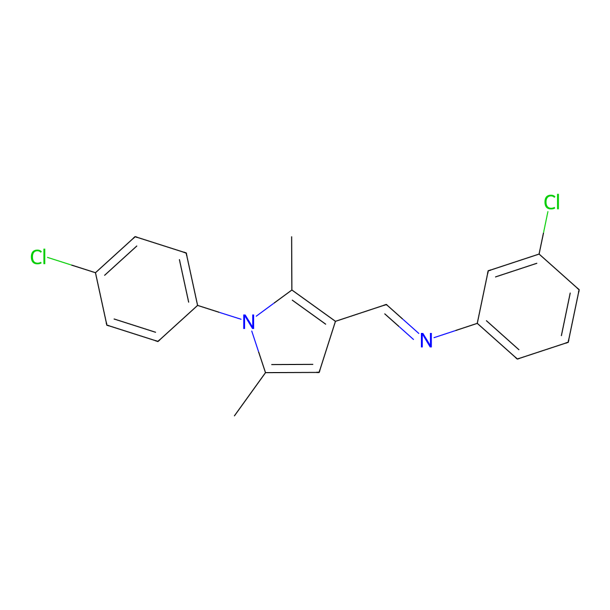 3-chloro-N-{(E)-[1-(4-chlorophenyl)-2,5-dimethyl-1H-pyrrol-3-yl]methylidene}aniline molecular structure, CAS 357664-72-3