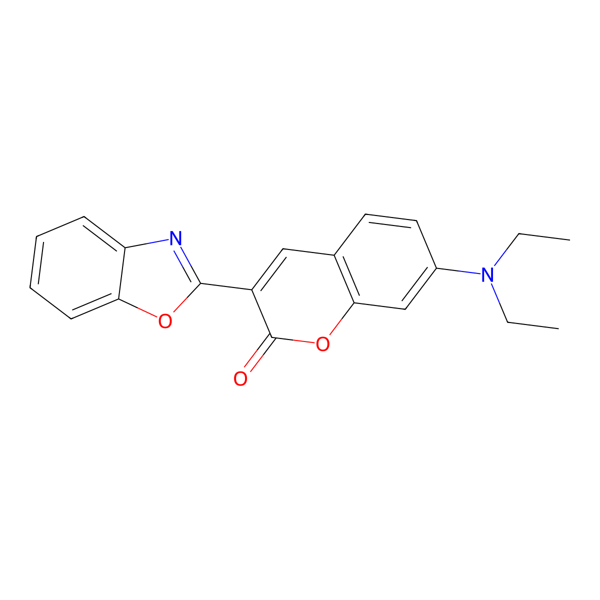 2H-1-Benzopyran-2-one, 3-(2-benzoxazolyl)-7-(diethylamino)- molecular structure, CAS 35773-42-3
