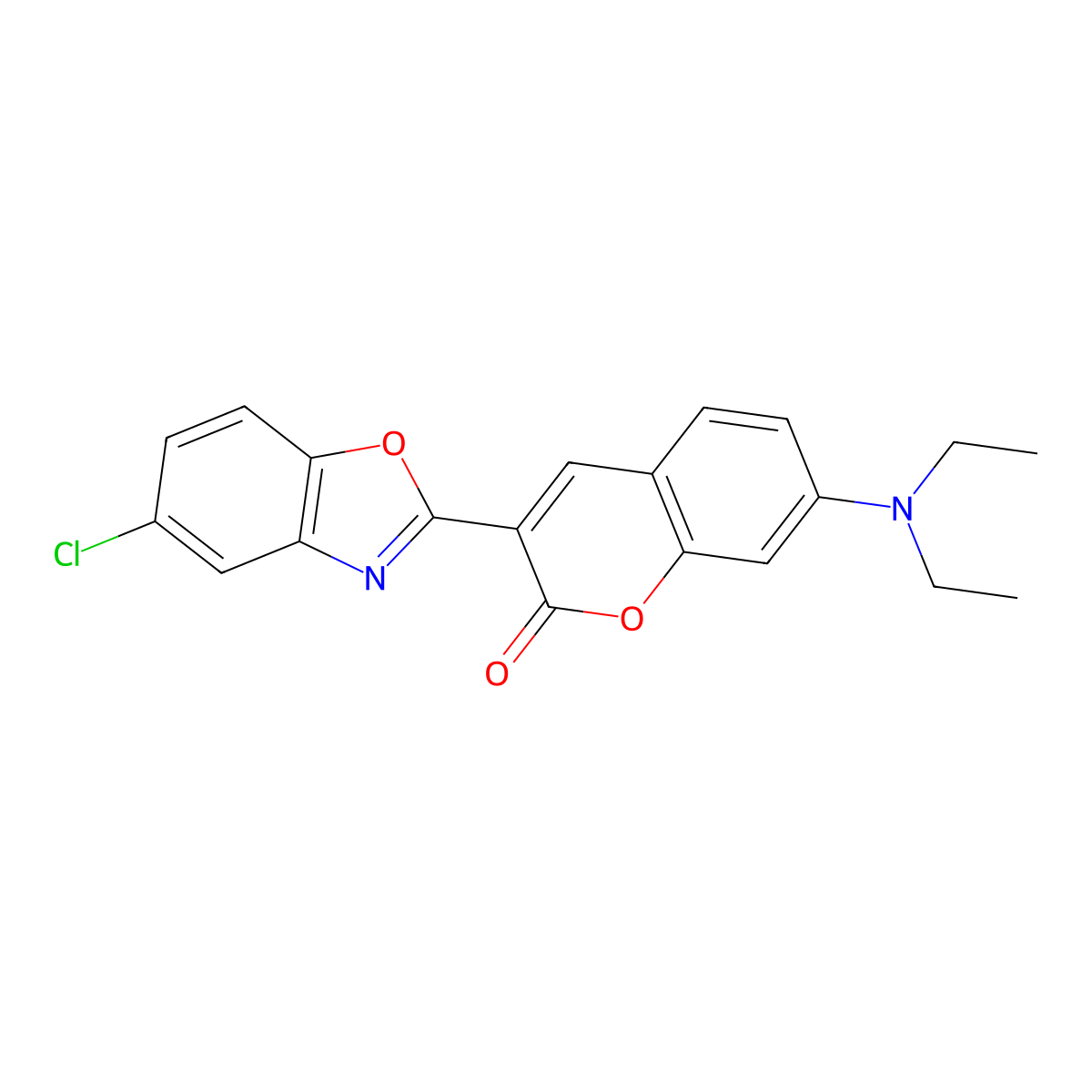 2H-1-Benzopyran-2-one, 3-(5-chloro-2-benzoxazolyl)-7-(diethylamino)- molecular structure, CAS 35773-43-4