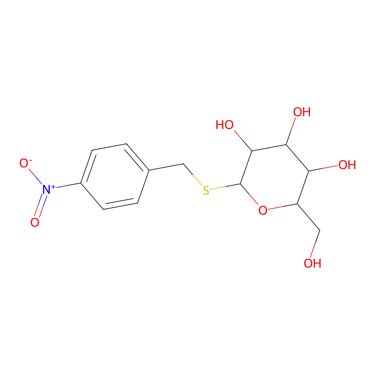 2-(Hydroxymethyl)-6-[(4-nitrophenyl)methylsulfanyl]oxane-3,4,5-triol molecular structure, CAS 35785-19-4