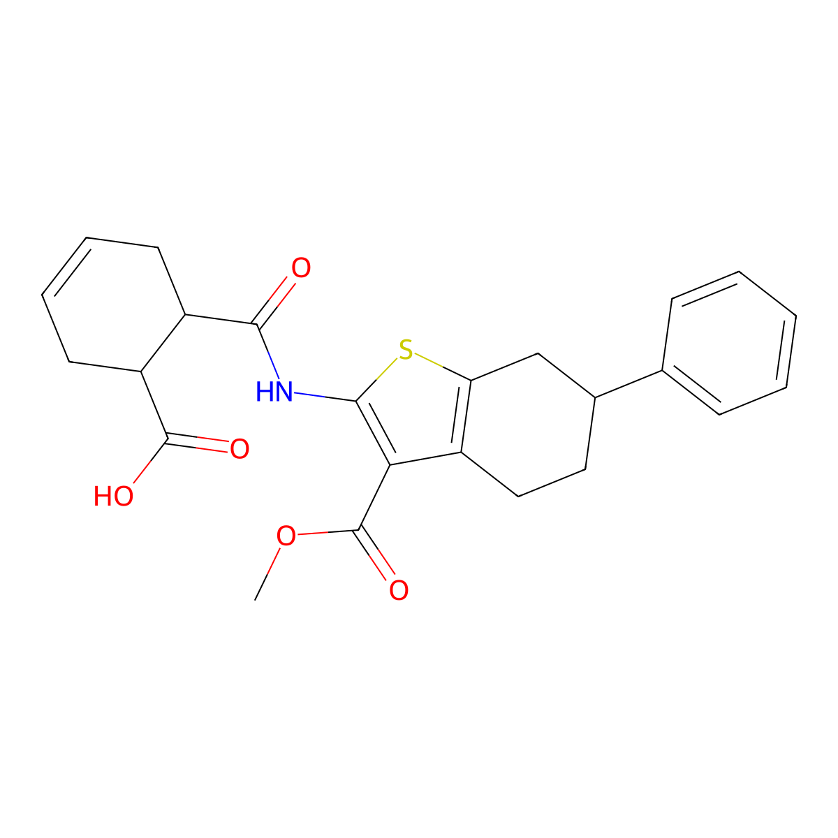 6-{[3-(Methoxycarbonyl)-6-phenyl-4,5,6,7-tetrahydro-1-benzothiophen-2-yl]carbamoyl}cyclohex-3-ene-1-carboxylic acid molecular structure, CAS 357932-80-0