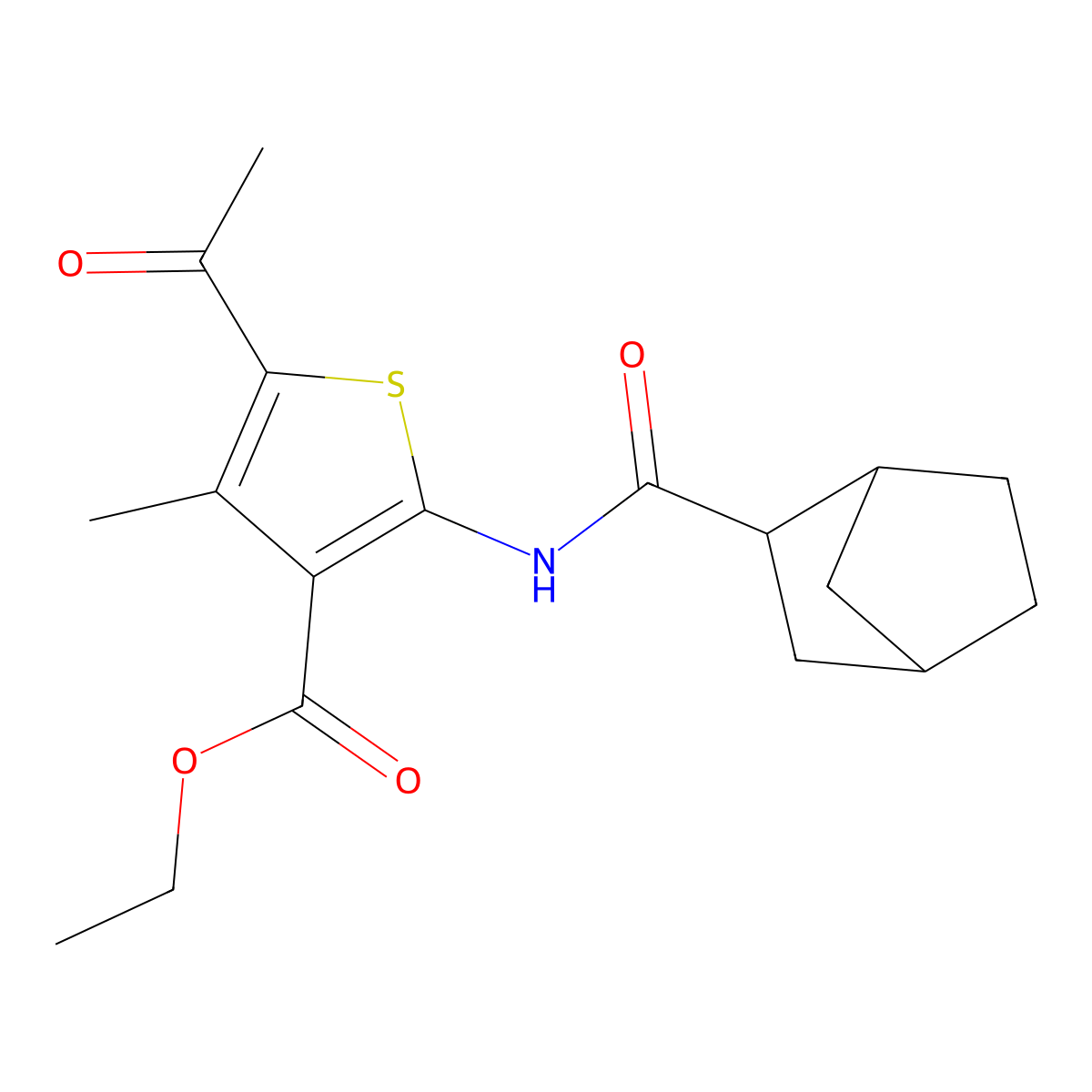 Ethyl 5-acetyl-2-(bicyclo[2.2.1]heptane-3-carbonylamino)-4-methylthiophene-3-carboxylate molecular structure, CAS 357932-82-2