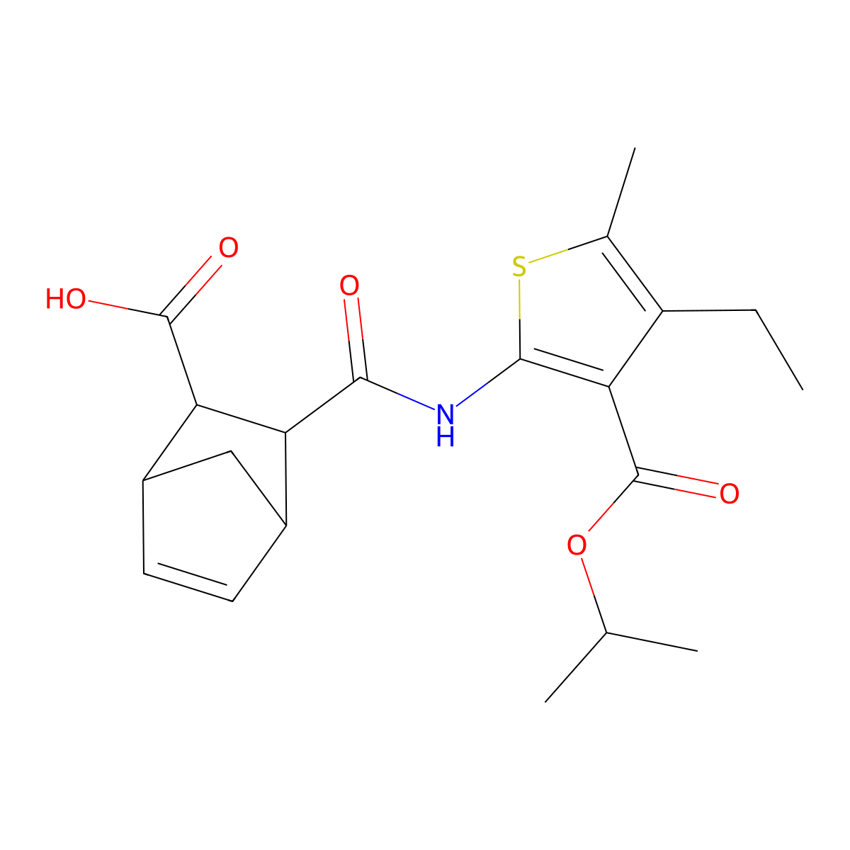 3-({[4-Ethyl-3-(isopropoxycarbonyl)-5-methyl-2-thienyl]amino}carbonyl)bicyclo[2.2.1]hept-5-ene-2-carboxylic acid molecular structure, CAS 357932-85-5