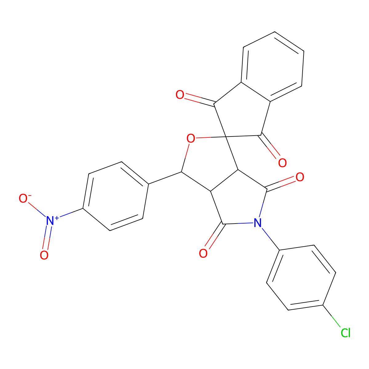 5-(4-chlorophenyl)-3-(4-nitrophenyl)-3a,6a-dihydrospiro[furo[3,4-c]pyrrole-1,2'-indene]-1',3',4,6(3H,5H)-tetrone molecular structure, CAS 357932-89-9
