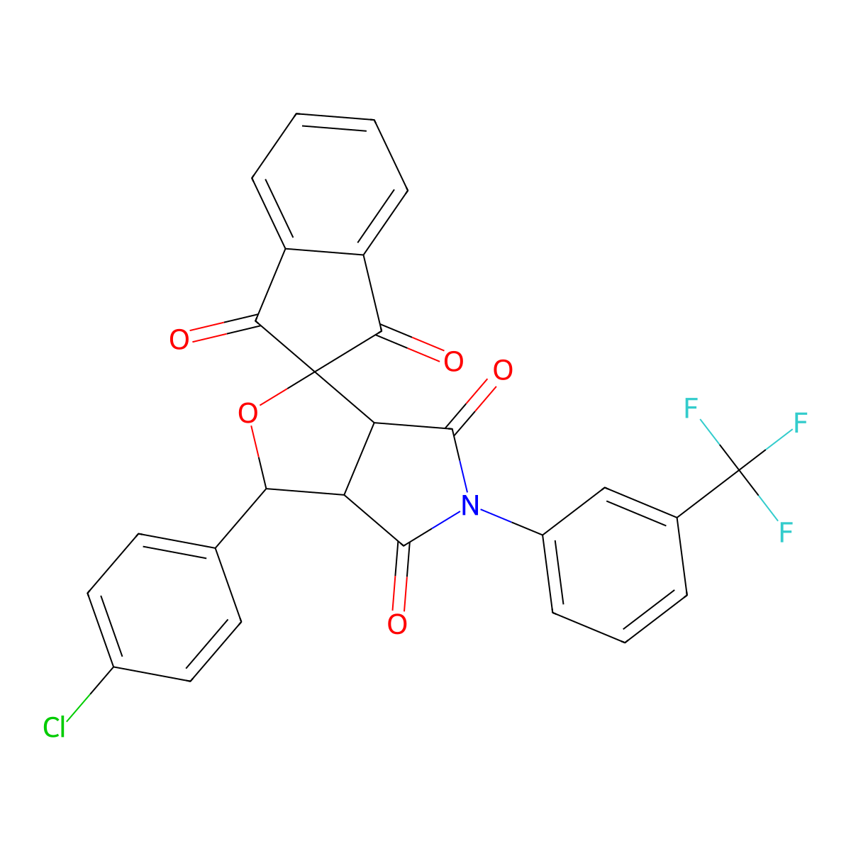 1-(4-chlorophenyl)-5-[3-(trifluoromethyl)phenyl]-3a,6a-dihydrospiro(1H-furo[3,4-c]pyrrole-3,2'-[1'H]-indene)-1',3',4,6(2'H,3H,5H)-tetrone molecular structure, CAS 357932-91-3