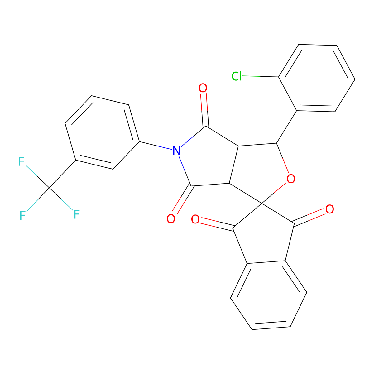 1-(2-chlorophenyl)-5-[3-(trifluoromethyl)phenyl]spiro[3a,6a-dihydro-1H-furo[3,4-c]pyrrole-3,2'-indene]-1',3',4,6-tetrone molecular structure, CAS 357932-92-4