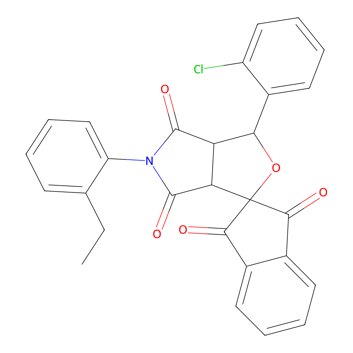 1-(2-chlorophenyl)-5-(2-ethylphenyl)spiro[3a,6a-dihydro-1H-furo[3,4-c]pyrrole-3,2'-indene]-1',3',4,6-tetrone molecular structure, CAS 357932-93-5