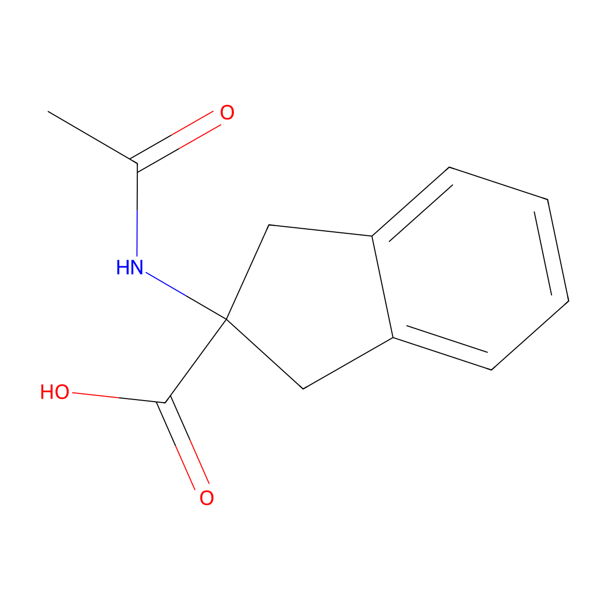 2-acetamido-2,3-dihydro-1H-indene-2-carboxylic acid molecular structure, CAS 35799-82-7