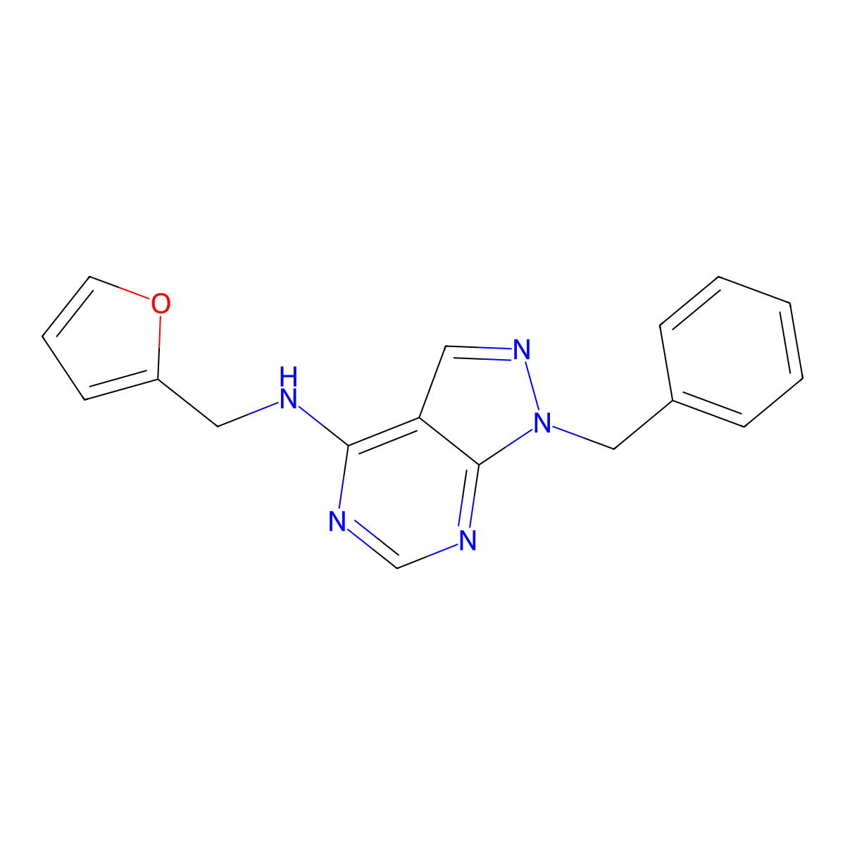 1-benzyl-N-(furan-2-ylmethyl)pyrazolo[3,4-d]pyrimidin-4-amine molecular structure, CAS 35801-13-9