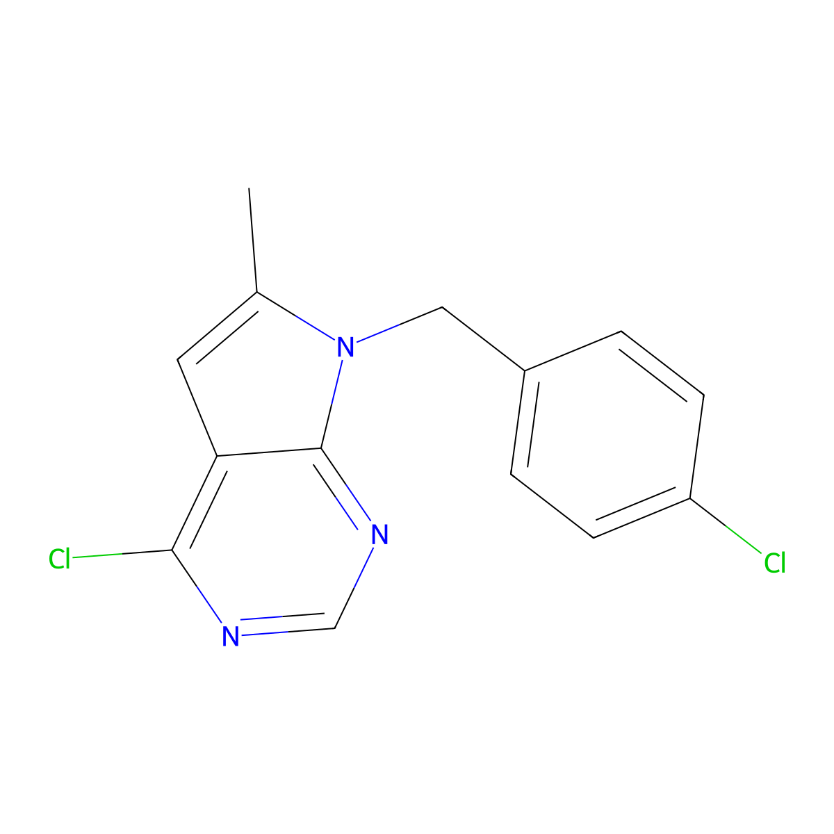 4-Chloro-7-(4-chlorobenzyl)-6-methyl-7H-pyrrolo[2,3-d]pyrimidine molecular structure, CAS 35808-72-1
