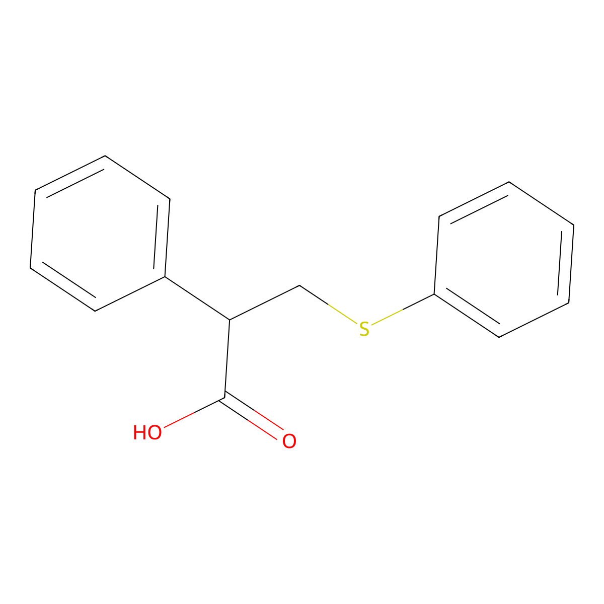 2-Phenyl-3-(phenylsulfanyl)propanoic acid molecular structure, CAS 35814-27-8