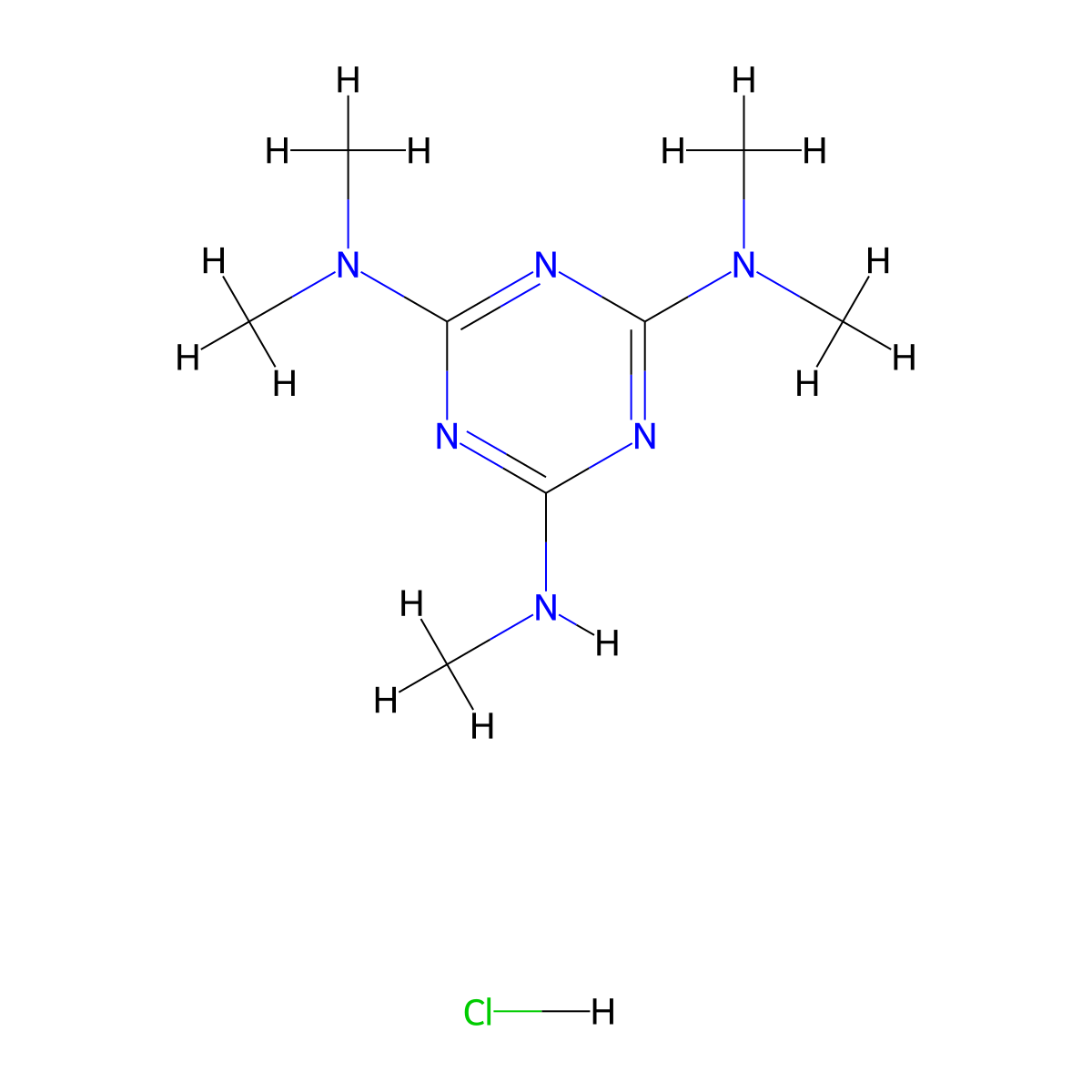 Pentamethylmelamine hydrochloride molecular structure, CAS 35832-09-8
