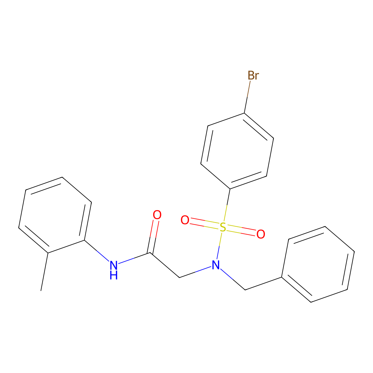 2-[benzyl-(4-bromophenyl)sulfonylamino]-N-(2-methylphenyl)acetamide molecular structure, CAS 358344-09-9