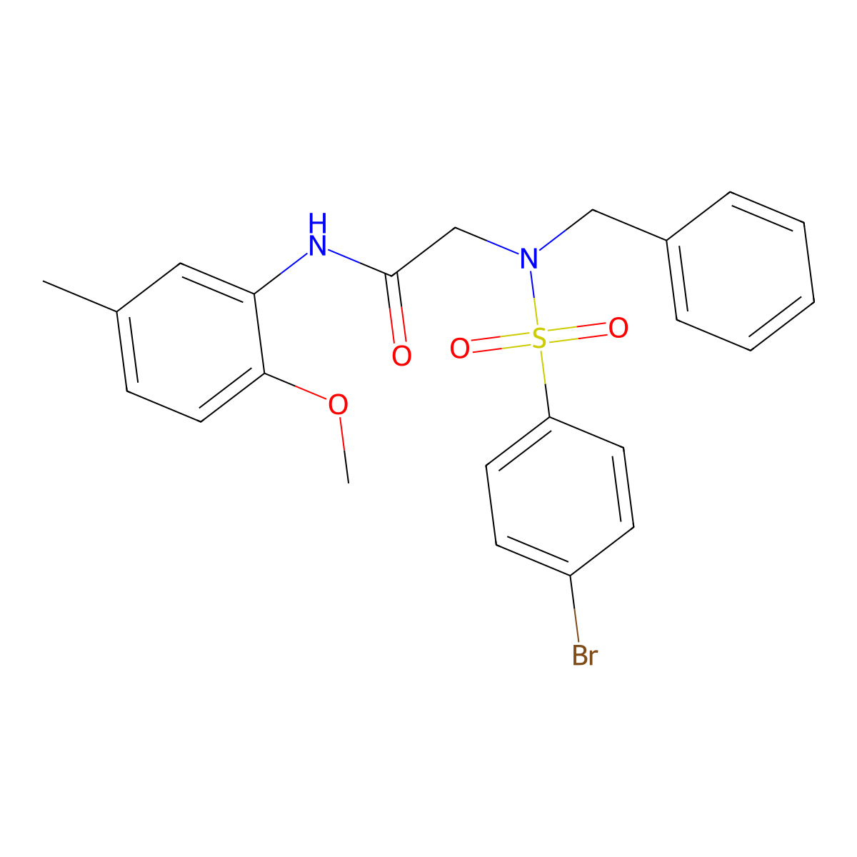 2-[benzyl-(4-bromophenyl)sulfonylamino]-N-(2-methoxy-5-methylphenyl)acetamide molecular structure, CAS 358344-32-8