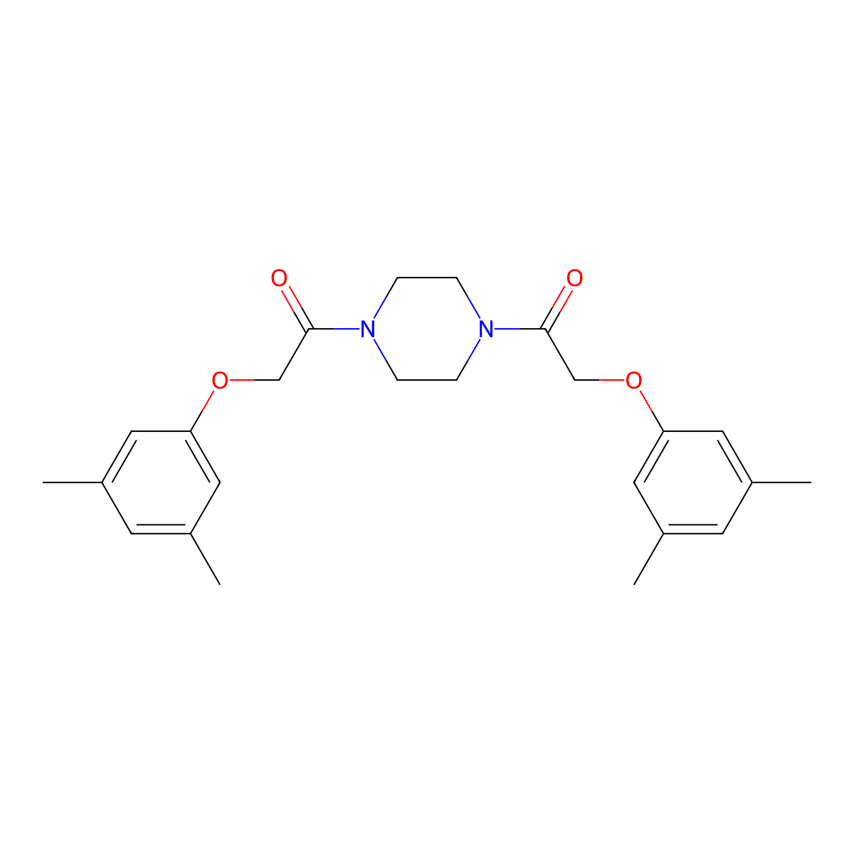 1,4-Bis[(3,5-dimethylphenoxy)acetyl]piperazine molecular structure, CAS 358351-11-8