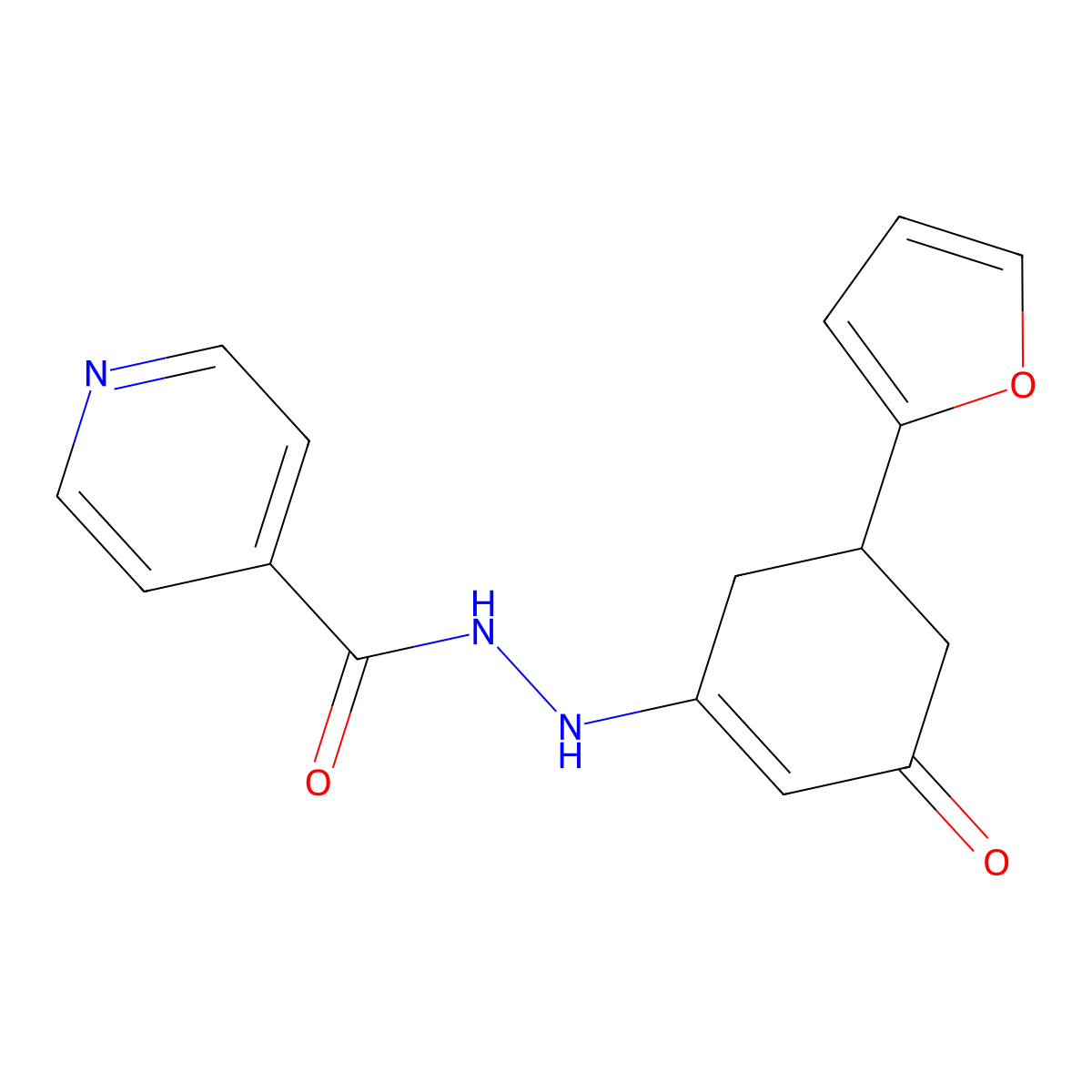 N'-[5-(furan-2-yl)-3-oxocyclohex-1-en-1-yl]pyridine-4-carbohydrazide molecular structure, CAS 358355-04-1