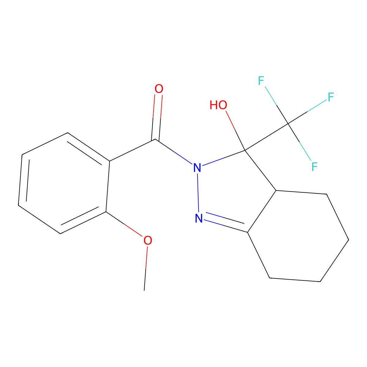 [3-hydroxy-3-(trifluoromethyl)-4,5,6,7-tetrahydro-3aH-indazol-2-yl]-(2-methoxyphenyl)methanone molecular structure, CAS 358355-71-2