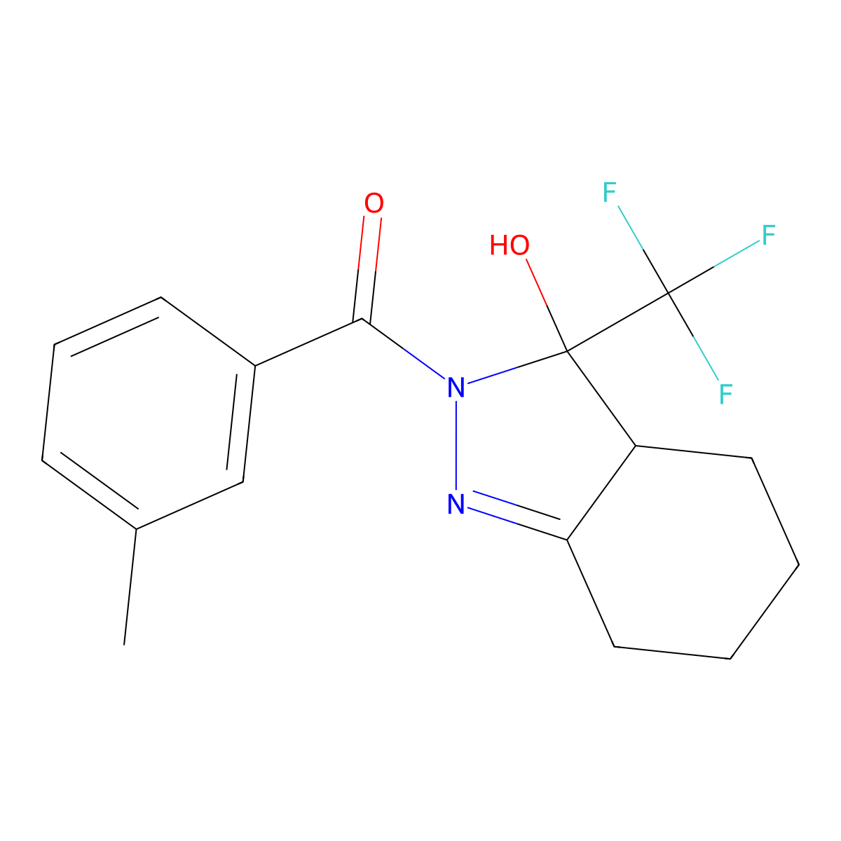 [3-hydroxy-3-(trifluoromethyl)-4,5,6,7-tetrahydro-3aH-indazol-2-yl]-(3-methylphenyl)methanone molecular structure, CAS 358355-73-4