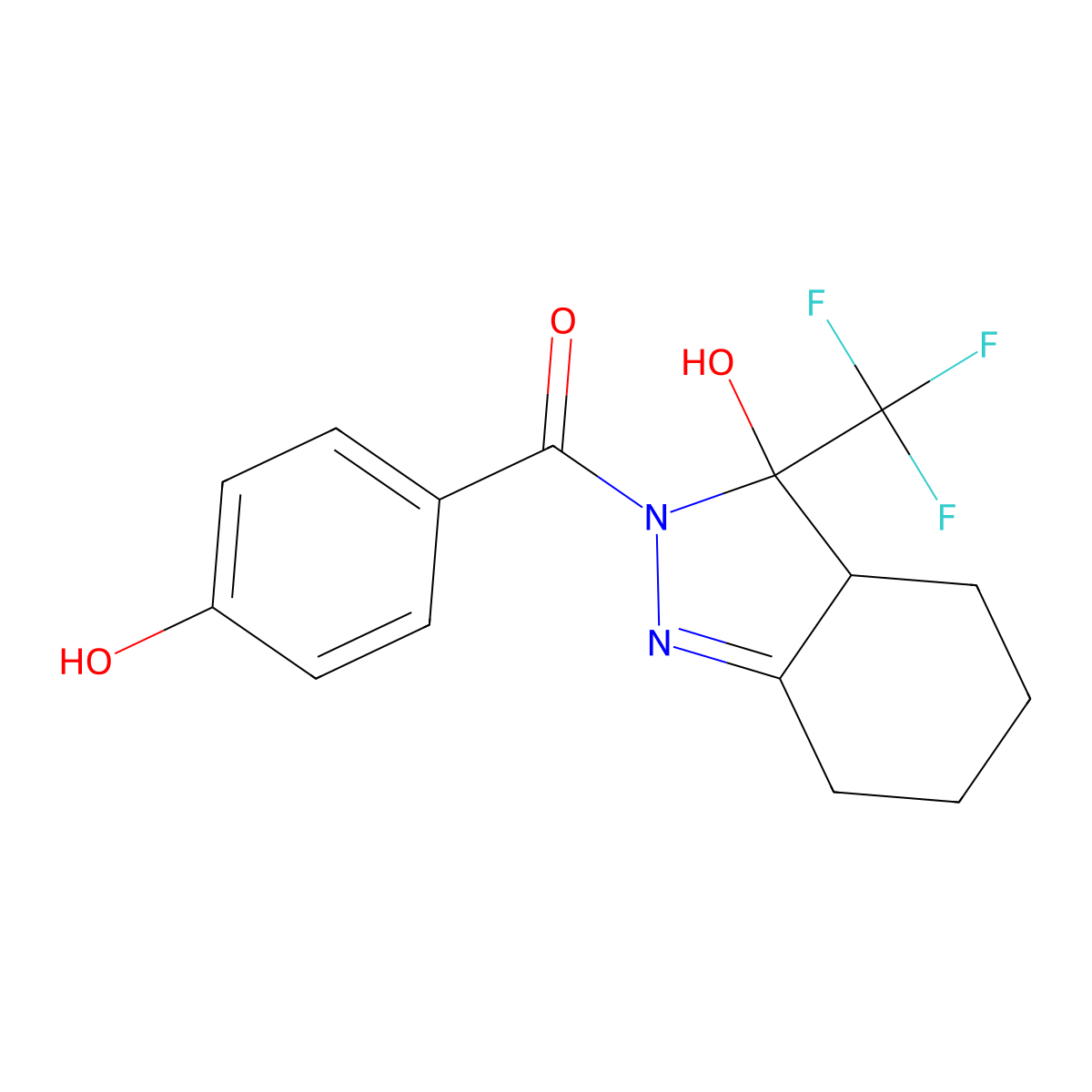 (4-hydroxyphenyl)-[3-hydroxy-3-(trifluoromethyl)-4,5,6,7-tetrahydro-3aH-indazol-2-yl]methanone molecular structure, CAS 358355-76-7