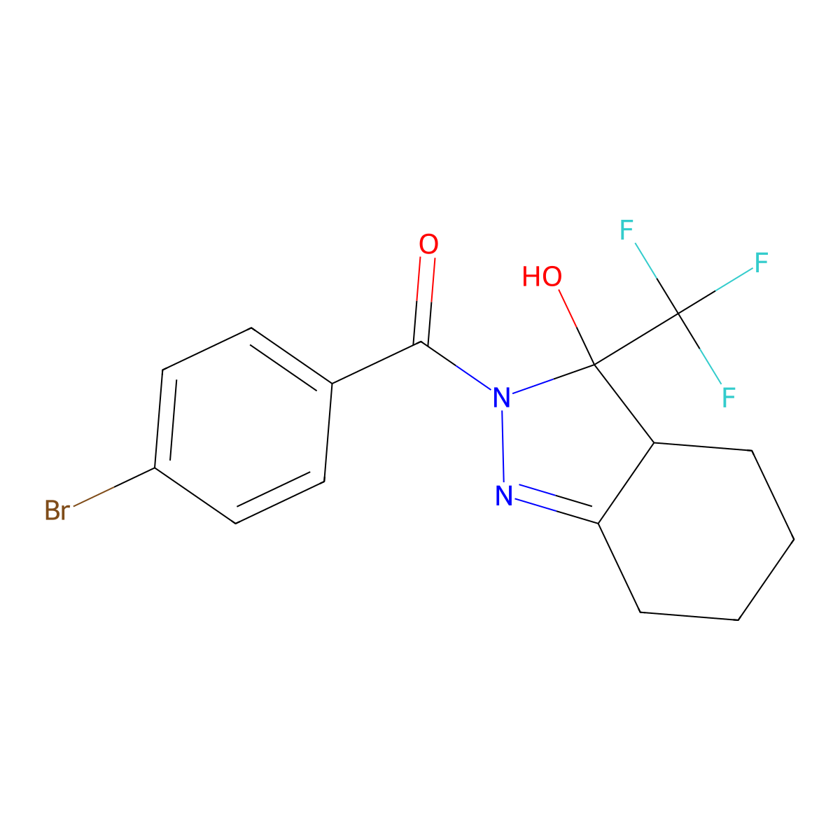 (4-bromophenyl)-[3-hydroxy-3-(trifluoromethyl)-4,5,6,7-tetrahydro-3aH-indazol-2-yl]methanone molecular structure, CAS 358355-77-8