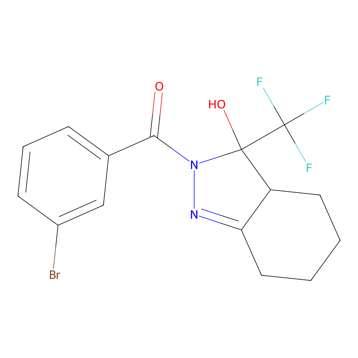 (3-bromophenyl)-[3-hydroxy-3-(trifluoromethyl)-4,5,6,7-tetrahydro-3aH-indazol-2-yl]methanone molecular structure, CAS 358355-78-9