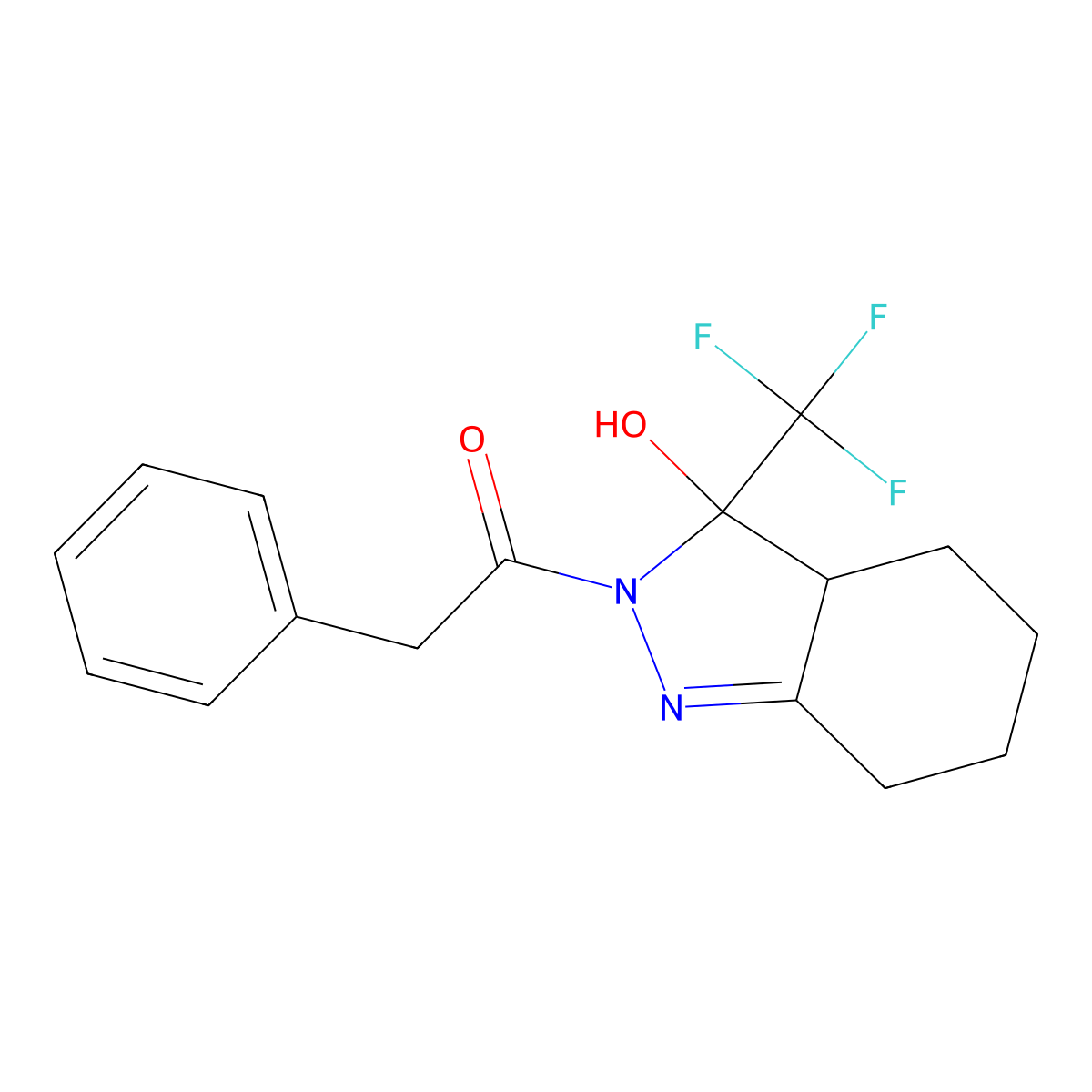 1-[3-hydroxy-3-(trifluoromethyl)-4,5,6,7-tetrahydro-3aH-indazol-2-yl]-2-phenylethanone molecular structure, CAS 358355-82-5