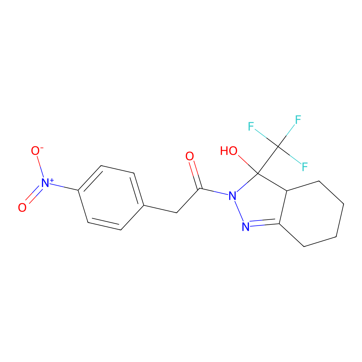 1-[3-hydroxy-3-(trifluoromethyl)-4,5,6,7-tetrahydro-3aH-indazol-2-yl]-2-(4-nitrophenyl)ethanone molecular structure, CAS 358355-83-6