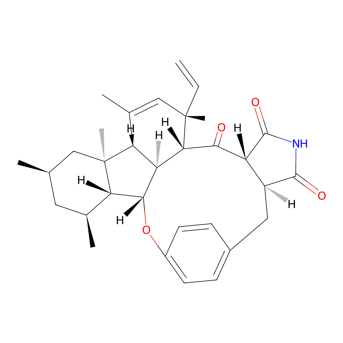 (3S,4R,5S,7R,9S,10S,13S,14R,16R,20S,27S)-13-ethenyl-5,7,9,11,13-pentamethyl-2-oxa-18-azahexacyclo[20.2.2.13,10.04,9.016,20.014,27]heptacosa-1(25),11,22(26),23-tetraene-15,17,19-trione molecular structure, CAS 358375-11-8