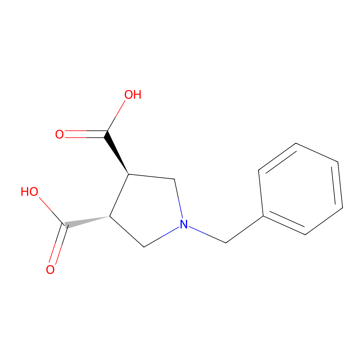 (3R,4R)-1-benzylpyrrolidine-3,4-dicarboxylic acid molecular structure, CAS 358387-99-2