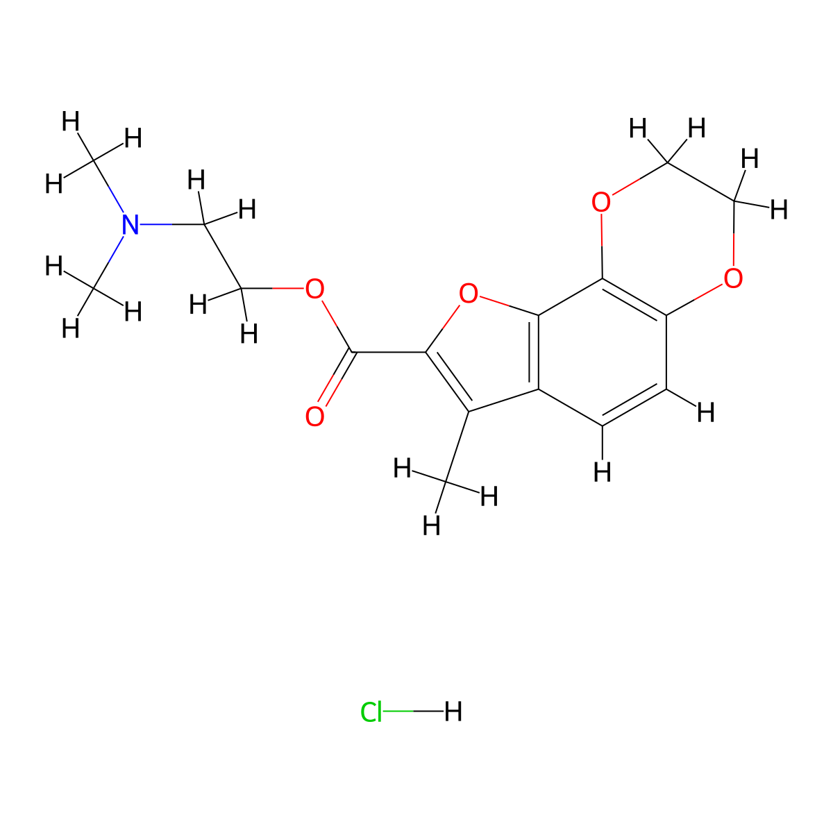 Furo(2,3-f)-1,4-benzodioxin-8-carboxylic acid, 7-methyl-, dimethylaminoethyl ester, hydrochloride molecular structure, CAS 35839-95-3