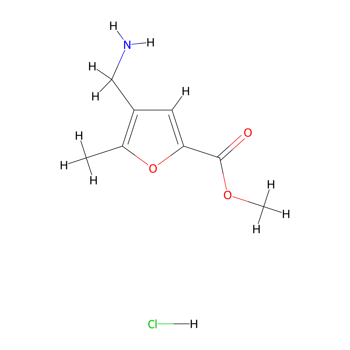 Methyl 4-(aminomethyl)-5-methylfuran-2-carboxylate hydrochloride molecular structure, CAS 35842-91-2