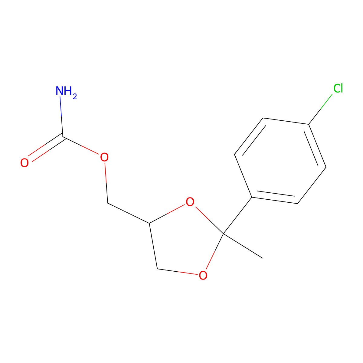 2-(p-Chlorophenyl)-2-methyl-1,3-dioxolane-4-methanol carbamate molecular structure, CAS 35858-25-4