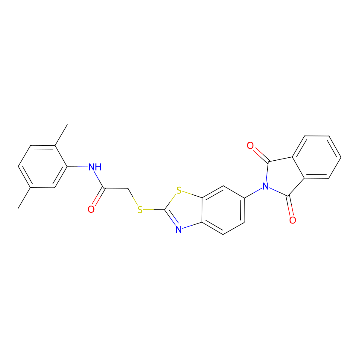 N-(2,5-dimethylphenyl)-2-[[6-(1,3-dioxoisoindol-2-yl)-1,3-benzothiazol-2-yl]sulfanyl]acetamide molecular structure, CAS 358627-15-3