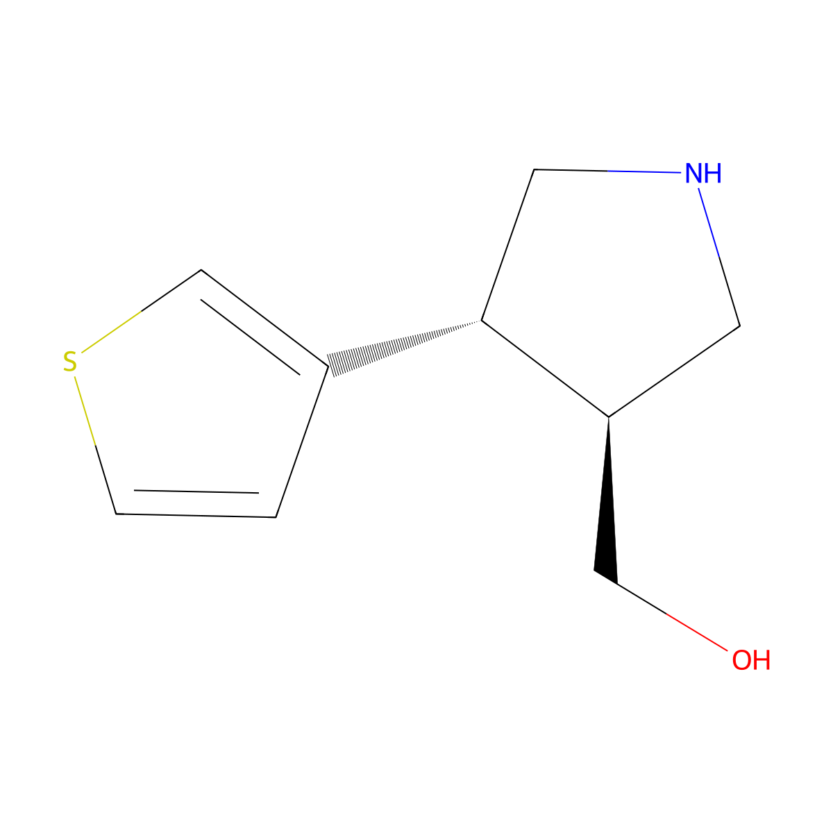 rac-[(3R,4S)-4-(thiophen-3-yl)pyrrolidin-3-yl]methanol molecular structure, CAS 358630-90-7