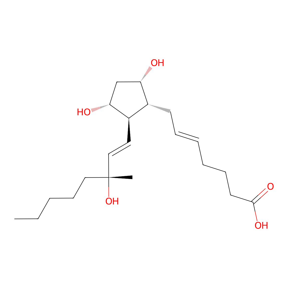 7-[(1R,2R,3R,5S)-3,5-dihydroxy-2-[(3R)-3-hydroxy-3-methyloct-1-enyl]cyclopentyl]hept-5-enoic acid molecular structure, CAS 35864-81-4