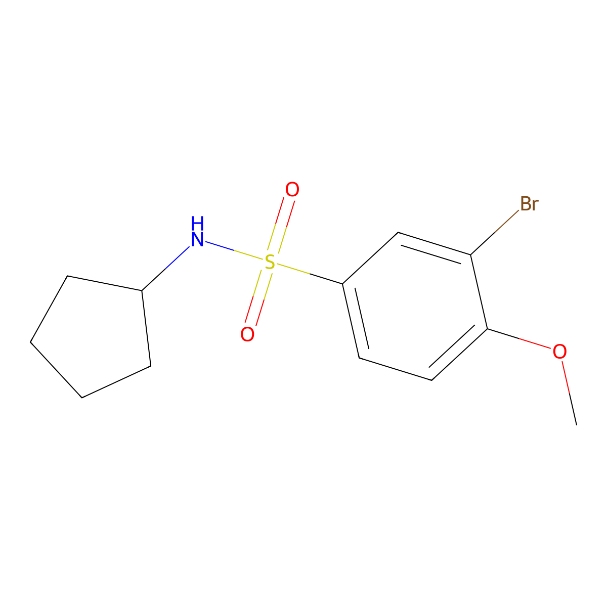 3-bromo-N-cyclopentyl-4-methoxybenzenesulfonamide molecular structure, CAS 358665-65-3