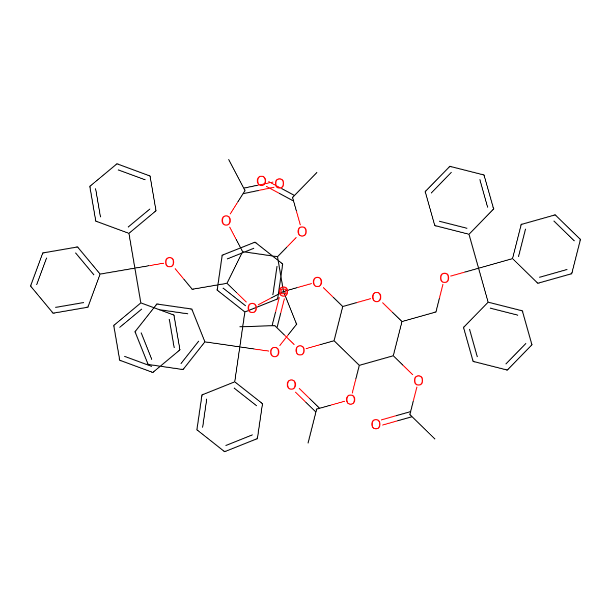 [4,5-Diacetyloxy-6-[3,4-diacetyloxy-2,5-bis(trityloxymethyl)oxolan-2-yl]oxy-2-(trityloxymethyl)oxan-3-yl] acetate molecular structure, CAS 35867-26-6