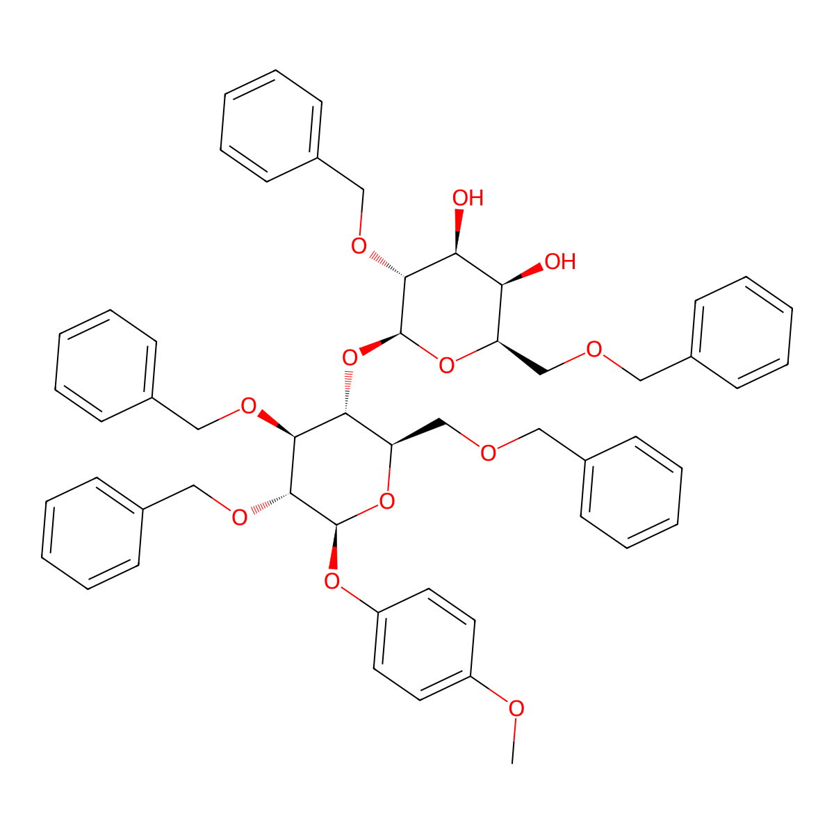 4-Methoxyphenyl 2,3,6-tri-O-benzyl-4-O-(2,6-di-O-benzyl-b-D-galactopyranosyl)-b-D-glucopyranoside molecular structure, CAS 358681-61-5