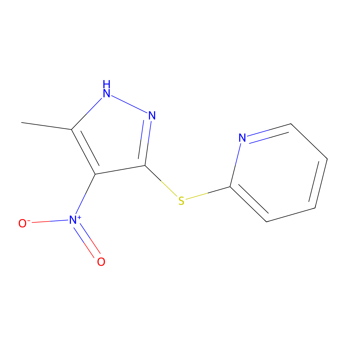 2-[(3-methyl-4-nitro-1H-pyrazol-5-yl)sulfanyl]pyridine molecular structure, CAS 358731-01-8
