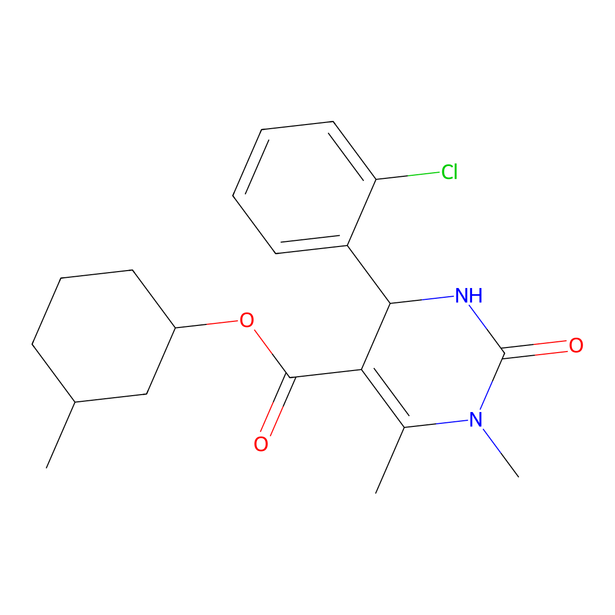 3-Methylcyclohexyl 4-(2-chlorophenyl)-1,6-dimethyl-2-oxo-1,2,3,4-tetrahydropyrimidine-5-carboxylate molecular structure, CAS 358731-07-4