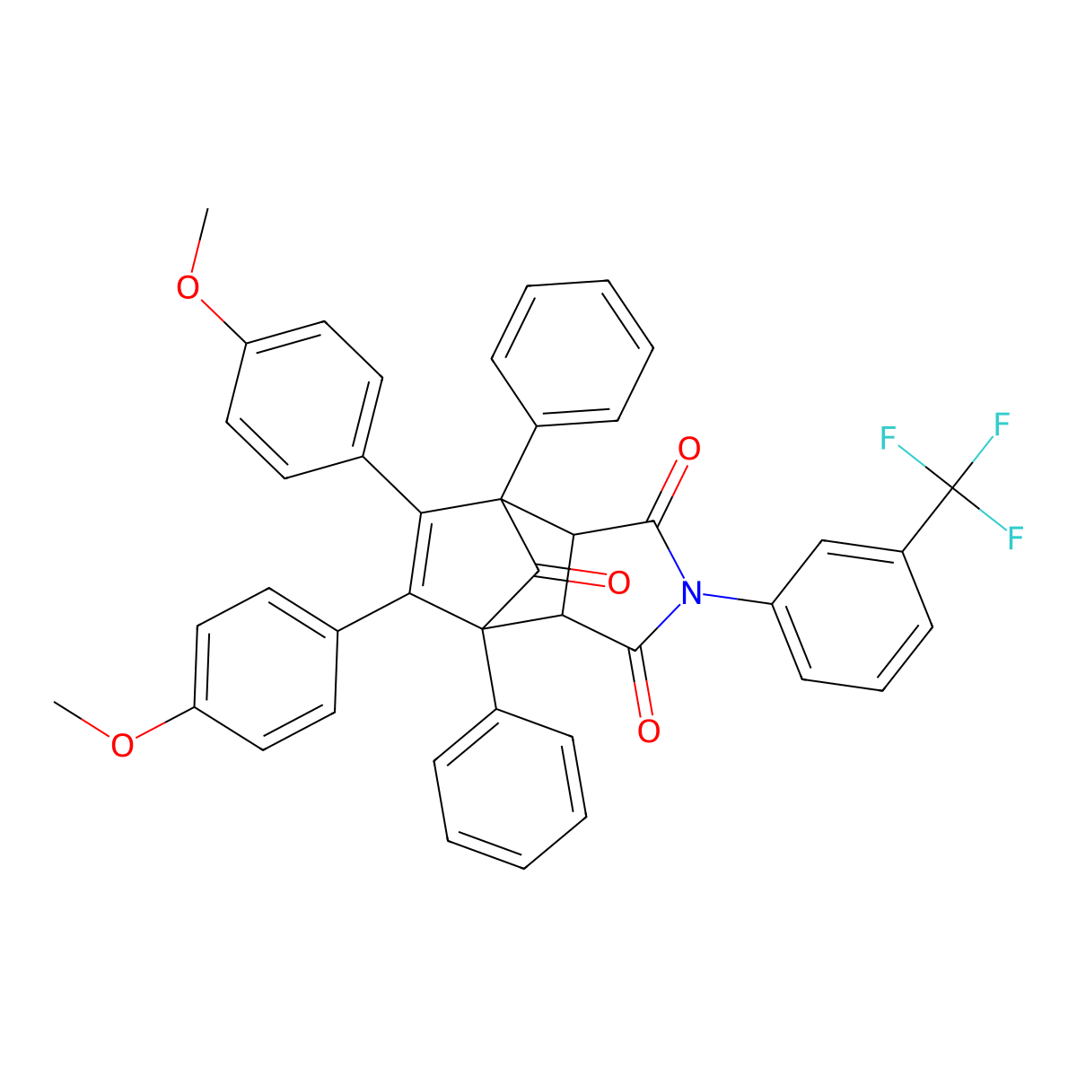 8,9-Bis(4-methoxyphenyl)-1,7-diphenyl-4-[3-(trifluoromethyl)phenyl]-4-azatricyclo[5.2.1.0~2,6~]dec-8-ene-3,5,10-trione molecular structure, CAS 358731-50-7