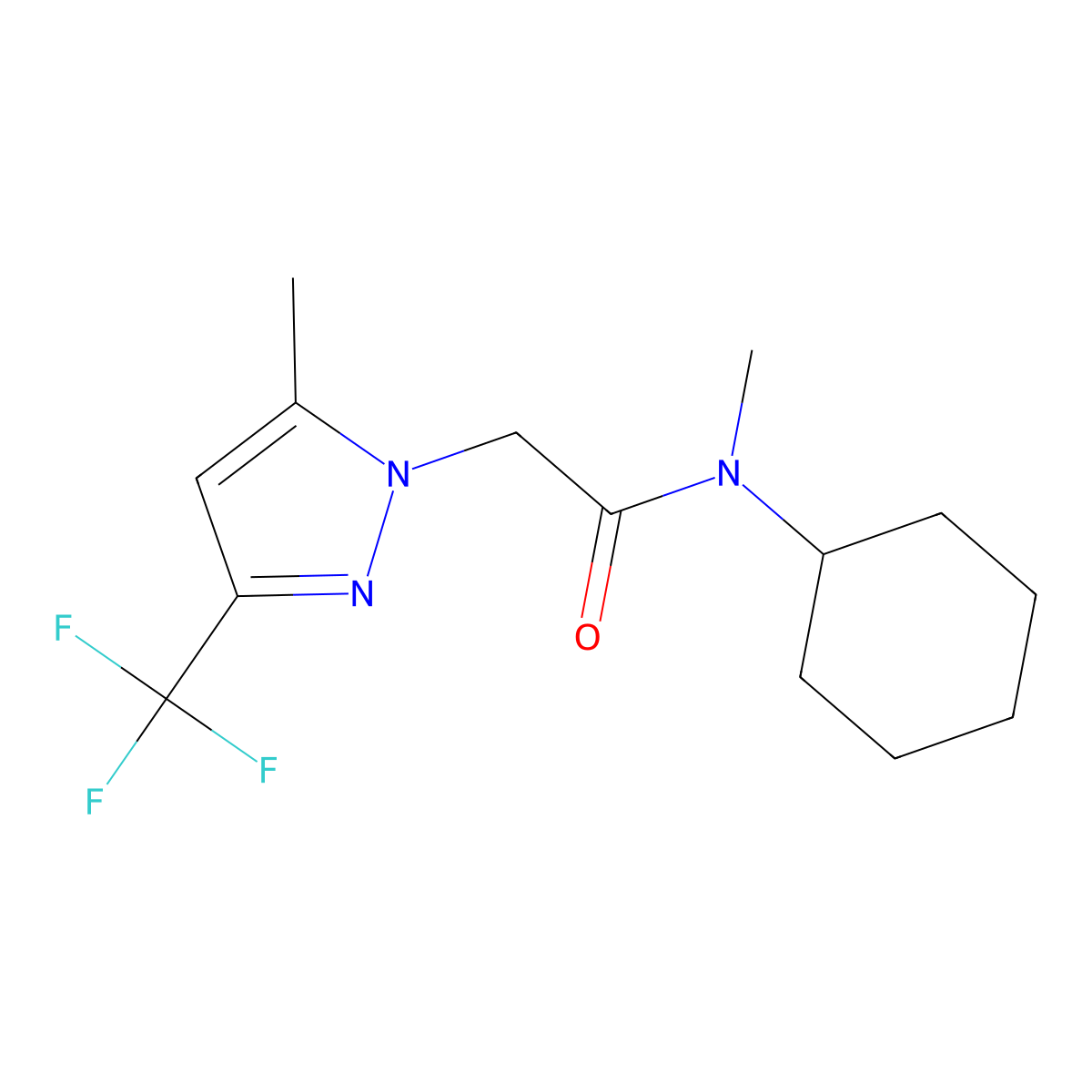 N-cyclohexyl-N-methyl-2-[5-methyl-3-(trifluoromethyl)-1H-pyrazol-1-yl]acetamide molecular structure, CAS 358731-83-6