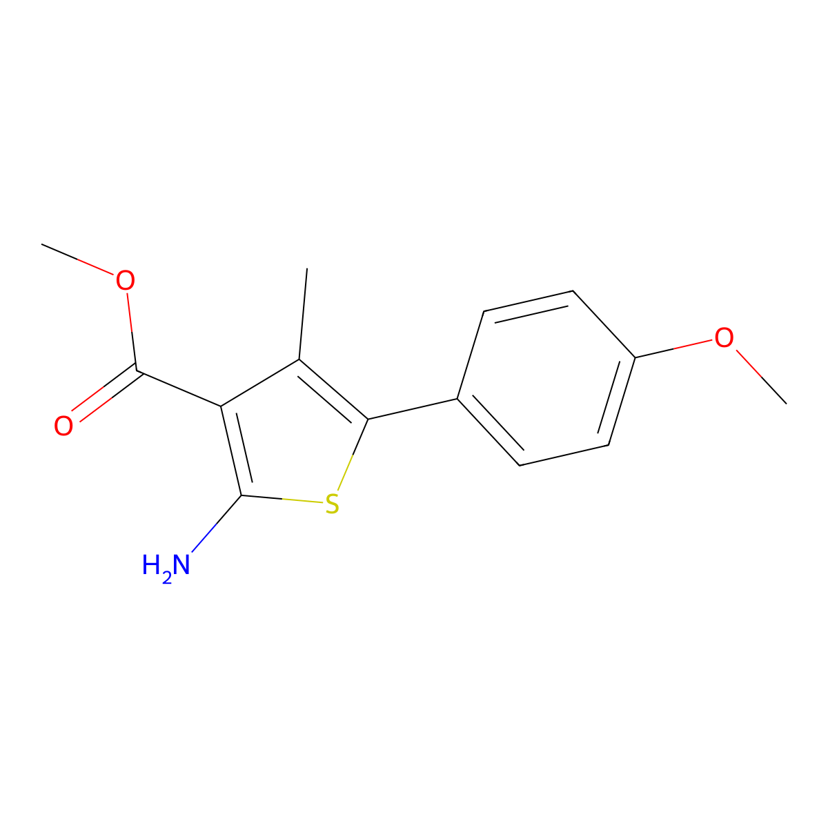 Methyl 2-amino-5-(4-methoxyphenyl)-4-methylthiophene-3-carboxylate molecular structure, CAS 358739-97-6