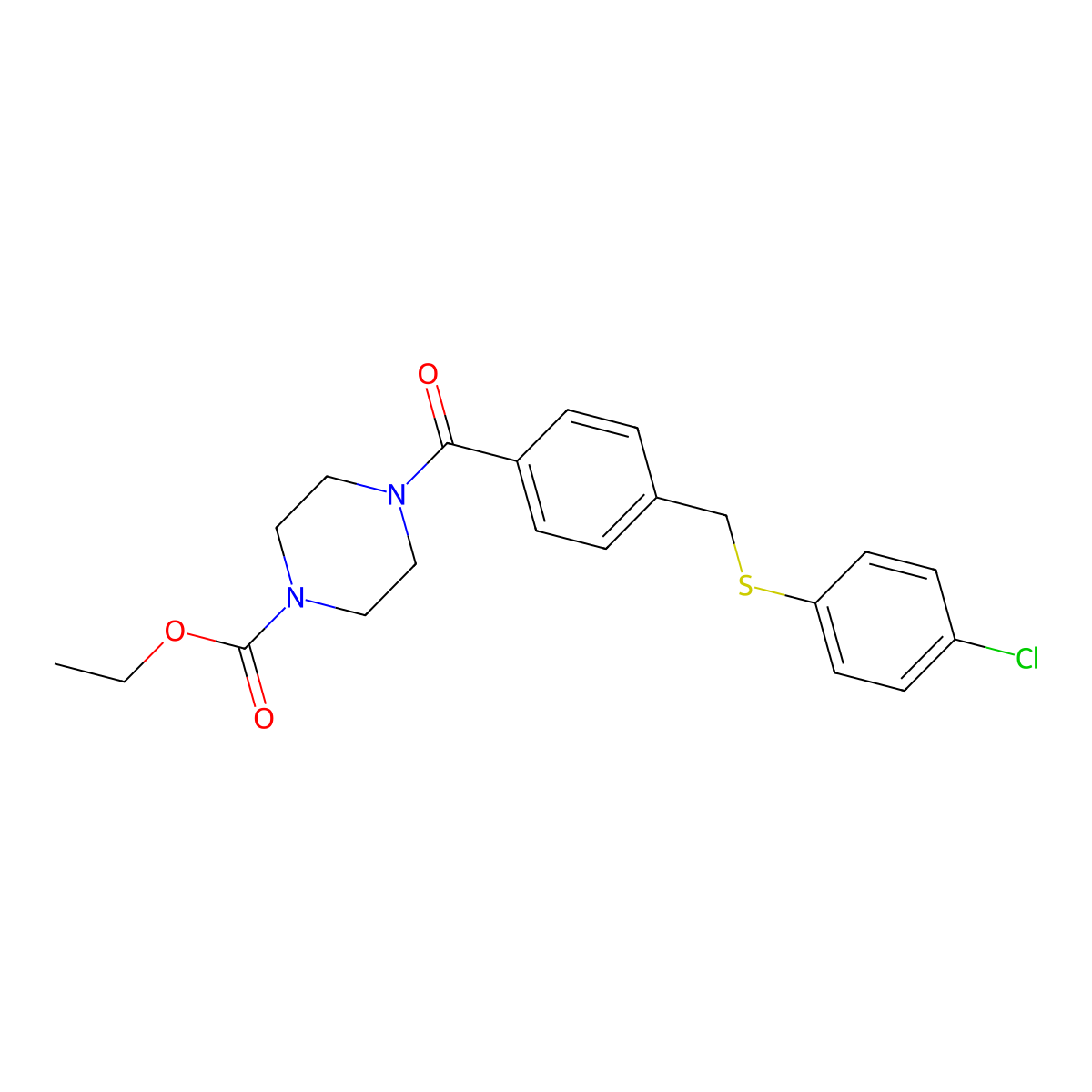 Ethyl 4-[4-[(4-chlorophenyl)sulfanylmethyl]benzoyl]piperazine-1-carboxylate molecular structure, CAS 358782-89-5