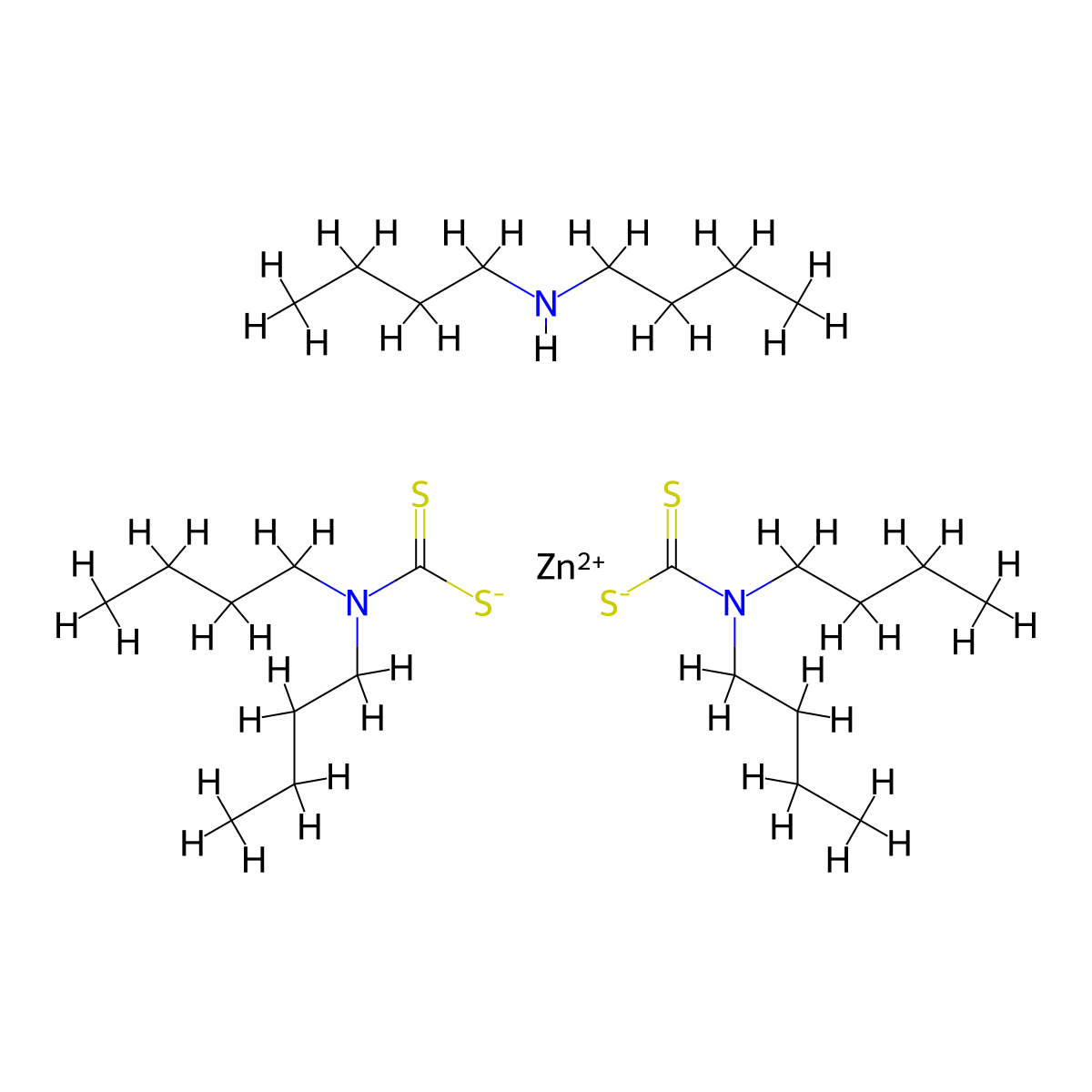 Zinc, (N-butyl-1-butanamine)bis(N,N-dibutylcarbamodithioato-kappaS,kappaS')- molecular structure, CAS 35884-05-0