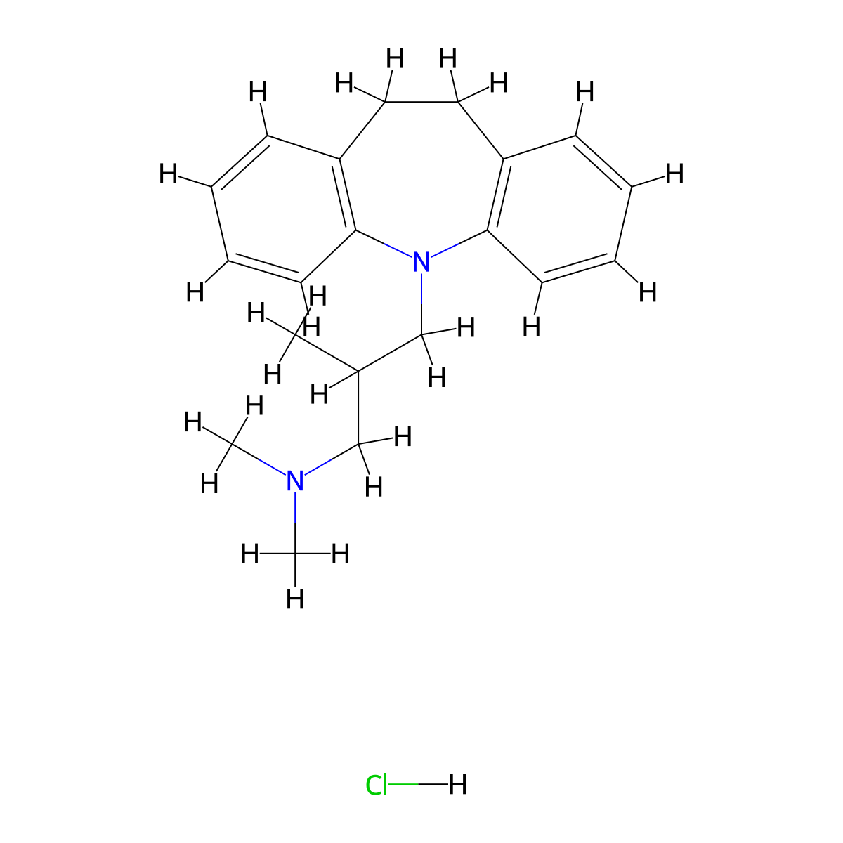 Trimipramine hydrochloride molecular structure, CAS 3589-21-7