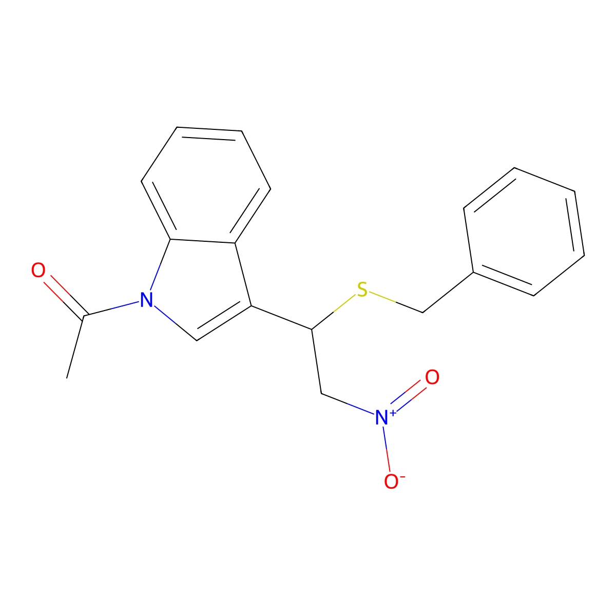 1-[3-(1-Benzylsulfanyl-2-nitroethyl)indol-1-yl]ethanone molecular structure, CAS 35891-38-4